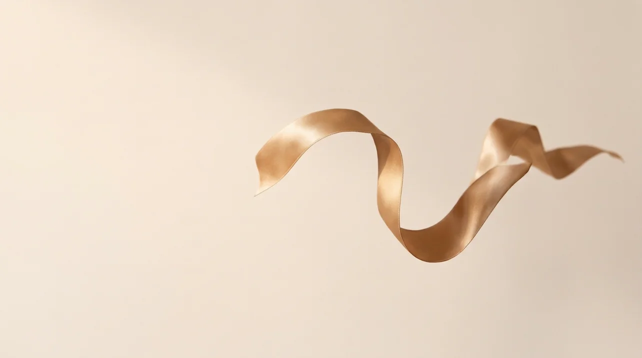 A ribbon of champagne silk floating in warm light