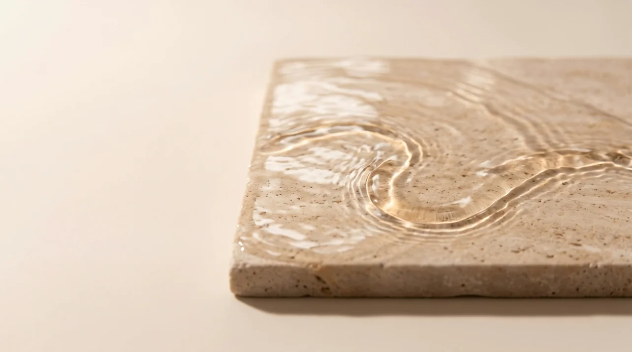 Clear water flowing over travertine stone